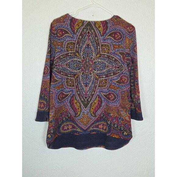 John Mark Multicolor Art Rayon Knit Long Sleeve Tunic Top Size Medium Small - Picture 5 of 6
